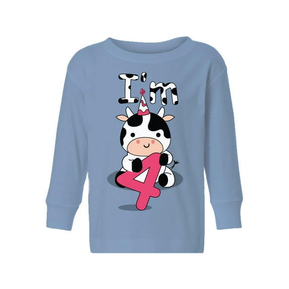 4th Birthday Cow Toddler Long Sleeve Shirt I'm Four Boys Shirt Girls T-Shirt Cute Cow Four Kids T-Shirt