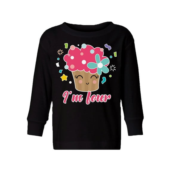 4th Birthday Cupcake Toddler Long Sleeve Shirt I'm Four Boys Shirt Girls T-Shirt Cute Cupcake Four Kids T-Shirt