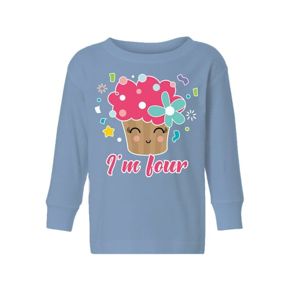 4th Birthday Cupcake Toddler Long Sleeve Shirt I'm Four Boys Shirt Girls T-Shirt Cute Cupcake Four Kids T-Shirt