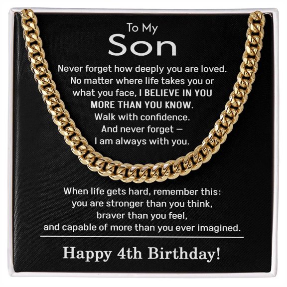 4th Birthday Gifts for Son - To My Son Necklace Title: 18K Yellow Gold Finish, Box Choice: Standard Box