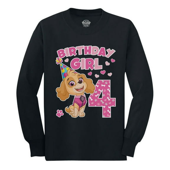 4th Birthday Girl's T-Shirt - Paw Patrol Skye-Themed Birthday Top - Gift for 4-Year-Old Toddler - Official Nickelodeon Long Sleeve Shirt - Unique Skye Graphic Tee for Birthday Party Celebrations