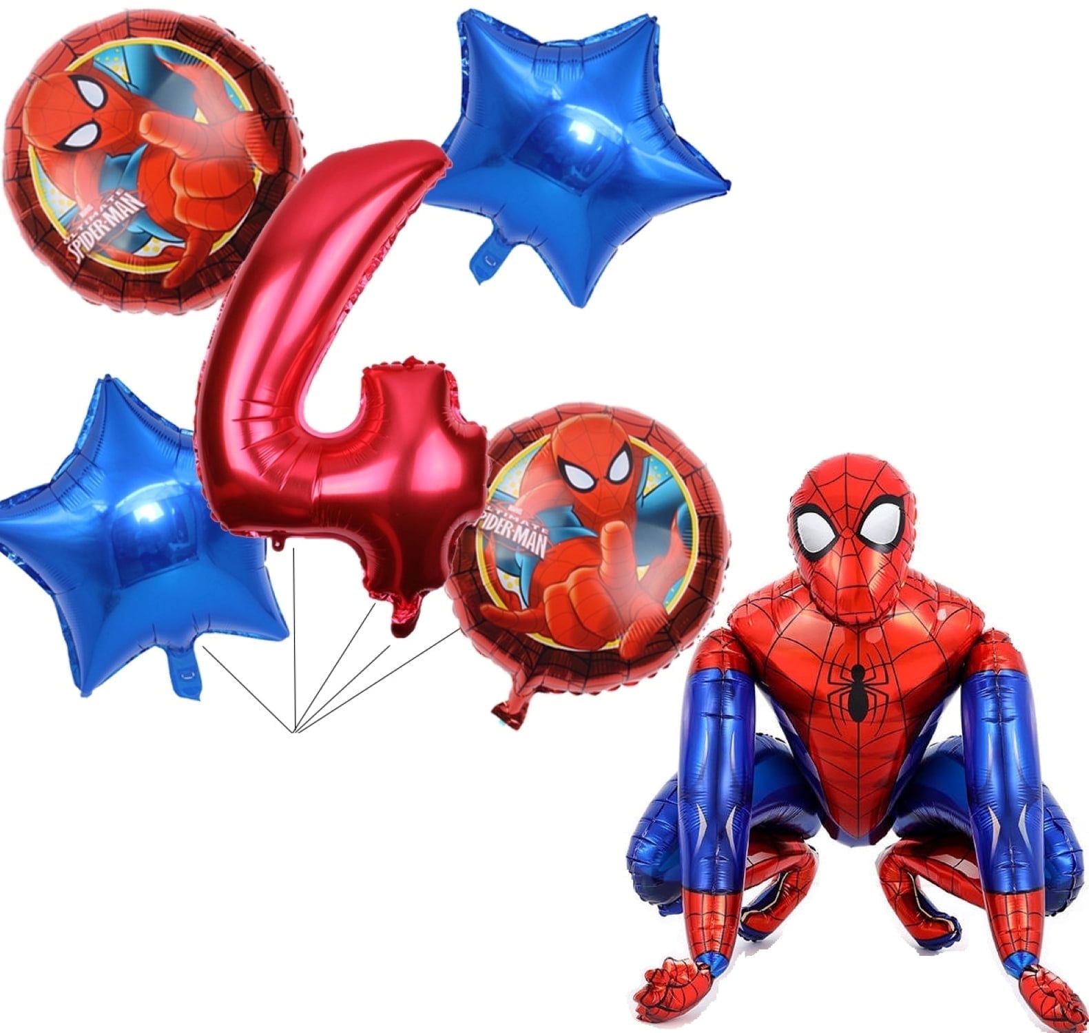 4th Birthday Foil Balloons for Spiderman Party Decorations, 30 in