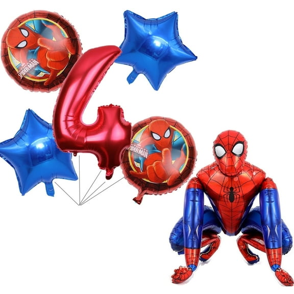 4th Birthday Foil Balloons for Spiderman Party Decorations, 30 in