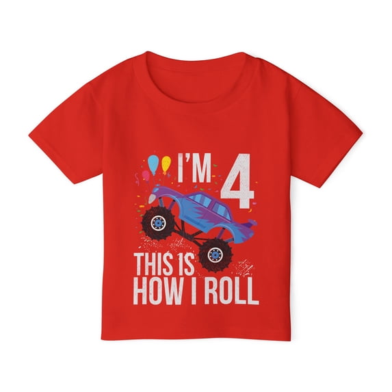 4th Birthday Monster Truck Cotton Toddler T-shirt - Birthday T-Shirt