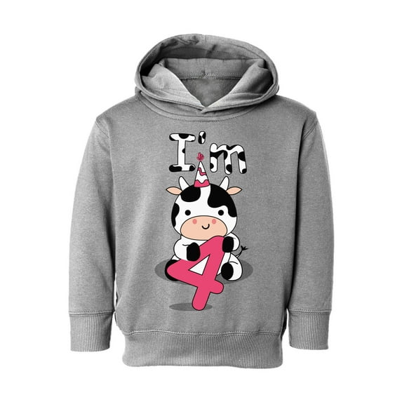 4th Birthday Toddler Hoodie Cow Four Boys Girls Cute Hoodie I'm Four Cow Fleece Hooded Sweatshirt for Kids