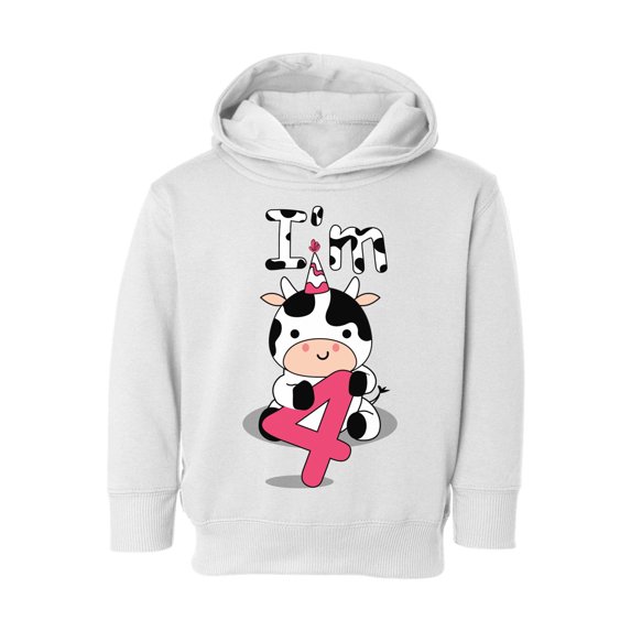 4th Birthday Toddler Hoodie Cow Four Boys Girls Cute Hoodie I'm Four Cow Fleece Hooded Sweatshirt for Kids