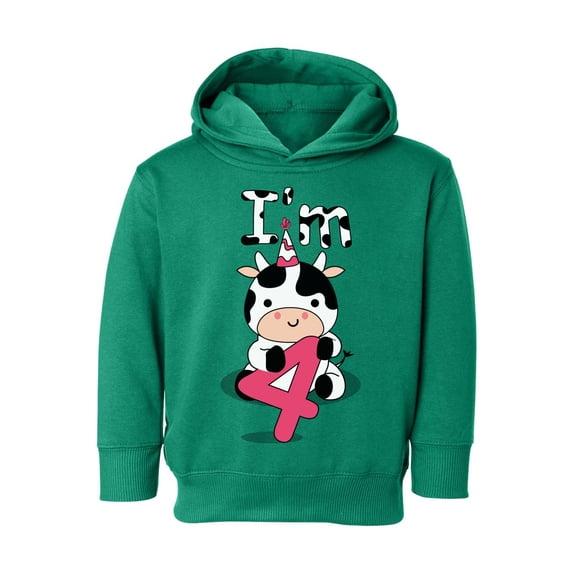 4th Birthday Toddler Hoodie Cow Four Boys Girls Cute Hoodie I'm Four Cow Fleece Hooded Sweatshirt for Kids