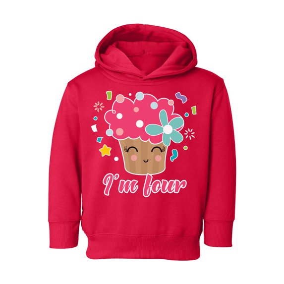 4th Birthday Toddler Hoodie Cupcake Four Boys Girls Cute Hoodie I'm Four Cupcake Fleece Hooded Sweatshirt for Kids