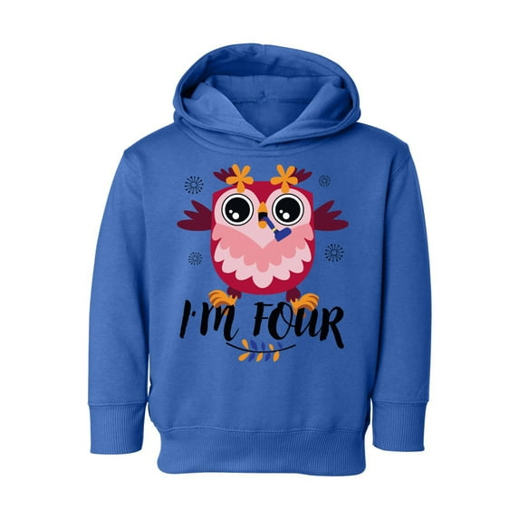 4th Birthday Toddler Hoodie Owl Four Boys Girls Cute Hoodie I'm Four Owl Fleece Hooded Sweatshirt for Kids