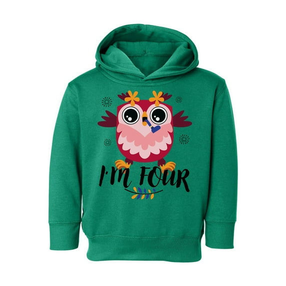 4th Birthday Toddler Hoodie Owl Four Boys Girls Cute Hoodie I'm Four Owl Fleece Hooded Sweatshirt for Kids