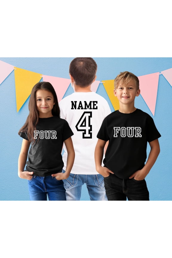 4th Birthday Varsity Shirt Custom Name Team Four Tee