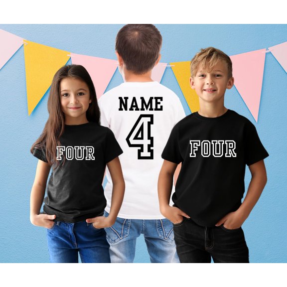 4th Birthday Varsity Shirt Custom Name Team Four Tee