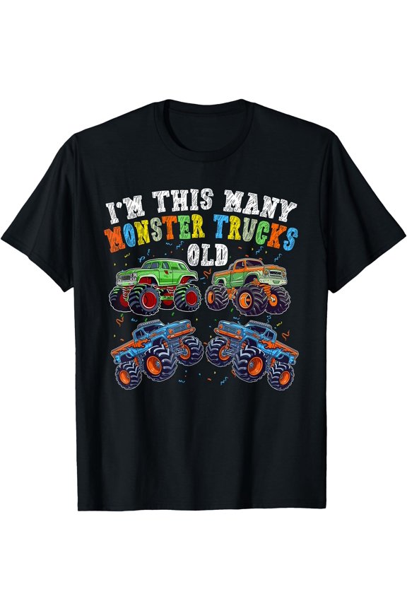 4th Birthday4 Years Old - I'm This Many Monster Trucks Old T-Shirt, Vintage Birthday Gift