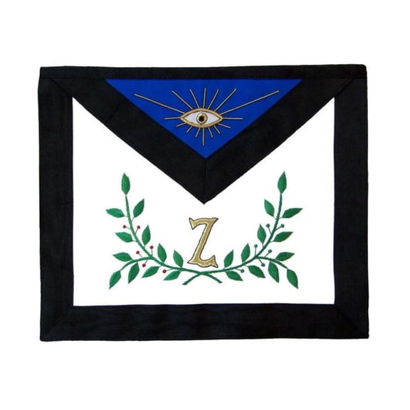 4th Degree Scottish Rite Apron - Black Moire, Hand Embroidered, Adjustable Belt