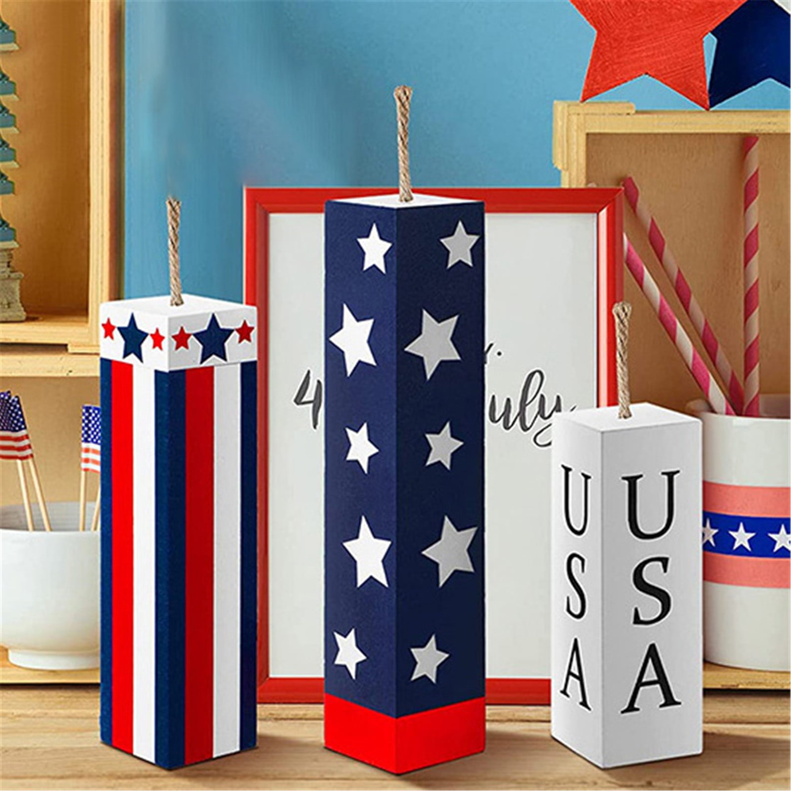 XMMSWDLA 4th Of July Decorations Patriotic Decorations 4th Of July Gnomes Memorial Day Decorations Red White Blue Decorations House School Classroom