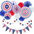 thumbnail image 1 of 4th/Fourth of July Patriotic Decorations Set - Red White Blue Paper Fans,USA Flag Pennant,Star Streamer,Pom Poms,Hanging Swirls Party Decor Supplies(Set of 1, #A), 1 of 5