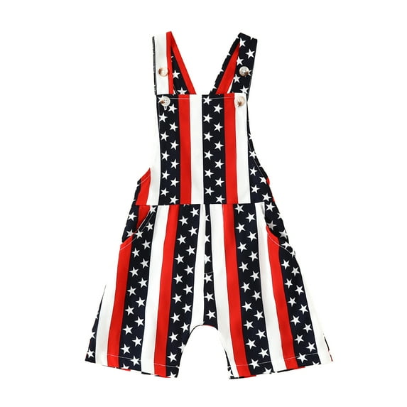 4th Fourth of July Baby Girl Boy Outfit American Flag Print Overalls Shorts Pocket Suspender Romper
