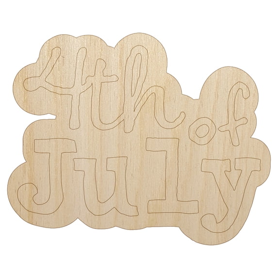 4th Fourth of July Fun Text Wood Shape Unfinished Piece Cutout Craft DIY Projects - 4.70 Inch Size - 1/8 Inch Thick