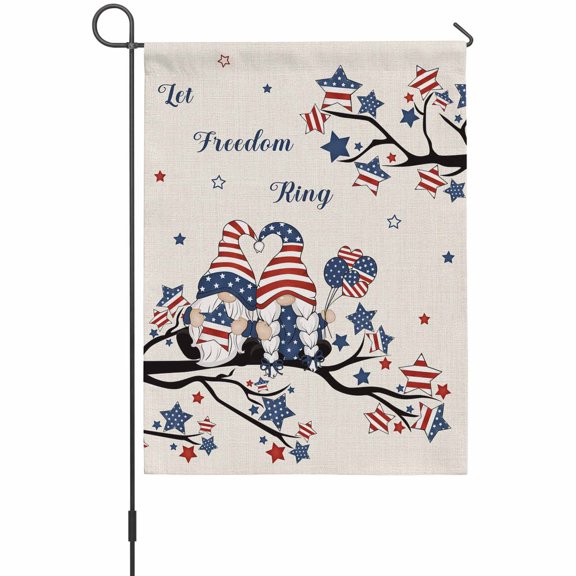 4th of Garden Flags For Outdoor, July Patriotic Independence Day Gnome on USA Flag Star Tree Small Double Side Yard Flags Weather Proof Garden Decor for Lawn Outside Holiday 12 x 18 Inches