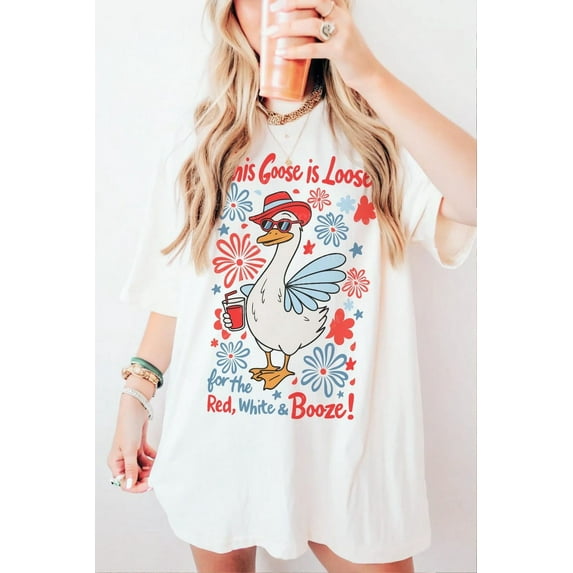 4th Goose T-shirt, Red White Boozy Shirt, This Goose is Loose Tee, , Fourth of July Shirt, Patriotic Shirt TH300537