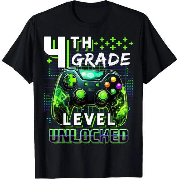 4th Grade Gamer Level Unlocked First Day Of School Funny Gift Unisex T-Shirt ,up to size 5XL