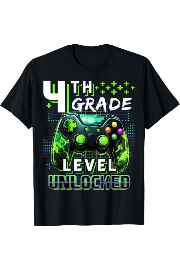 4th Grade Gamer Level Unlocked First Day Of School Funny Gift Unisex T-Shirt ,up to size 5XL