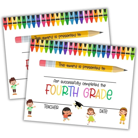 4th Grade Graduation Certificate of Completion 50 pk 8.5 x 11 for Elementary School Class End of Year Achievement Awards Fourth Grade Diploma Math Reading Teacher Supplies