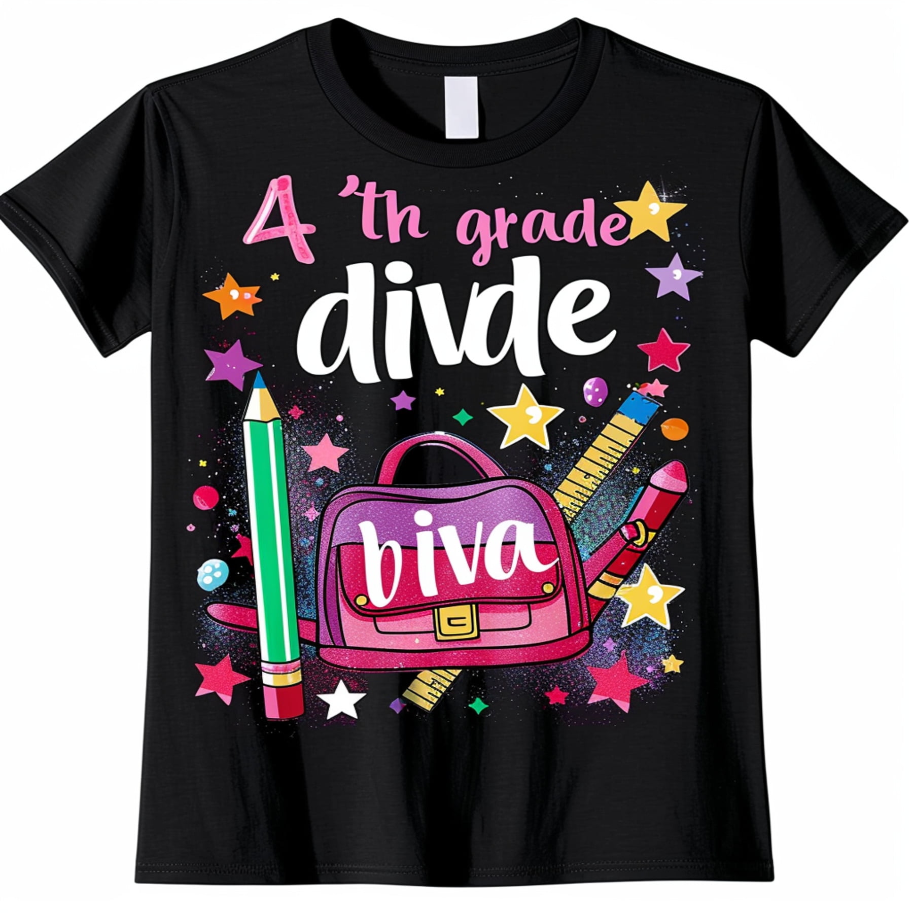 4th Grade School Art Project Style Black T Shirt with Cute School Theme ...