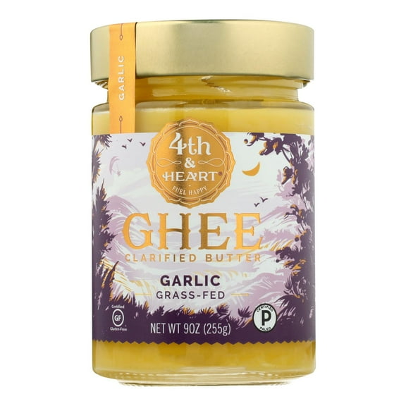 4th & Heart Ghee Clarified Butter Grass Fed Garlic 9 oz