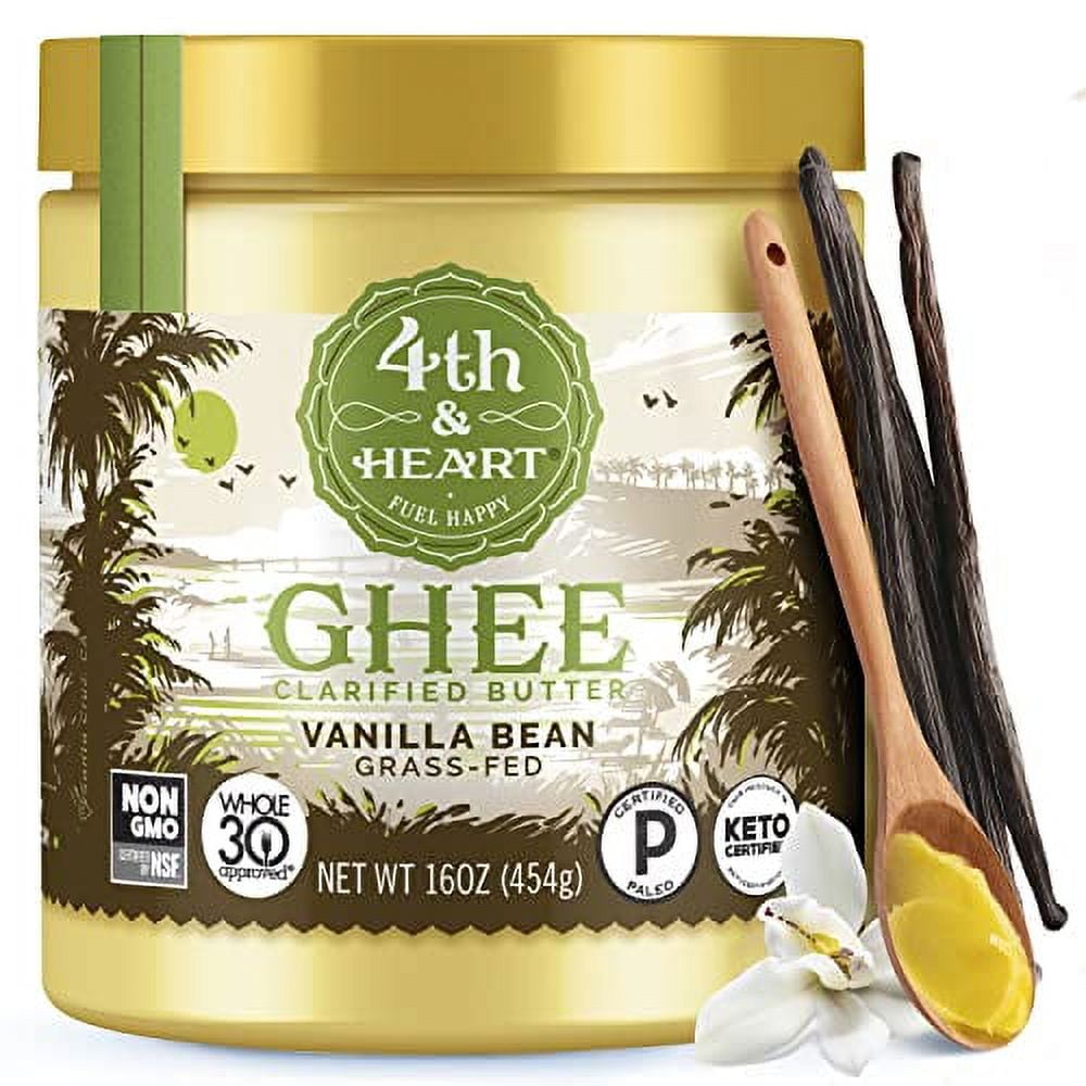 4th & Heart Vanilla OKA4&nbsp;Bean Grass-Fed Ghee, Clarified Butter, Keto, Pasture Raised, Non-GMO, Lactose And Casein Free, Certified Paleo (16 Ounces)