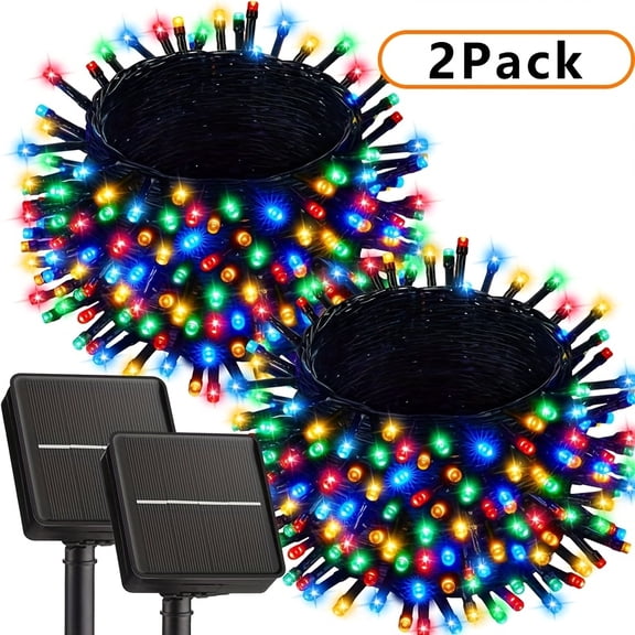 4th of July 1 - Pack 39ft 100 - LED Solar String Lights. 8 Modes, Indoor/Outdoor. Deep Green Wire w/Red, Blue, White. Ideal for Christmas, Wedding, Party, Courtyard Decor