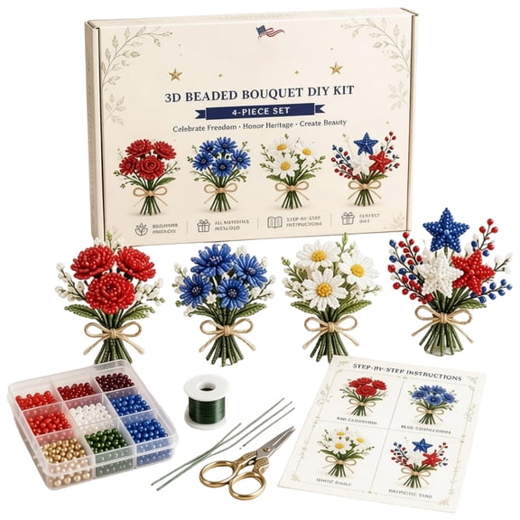 4th of July 250th Anniversary Beaded Animal Kit, 1776-2026 Independence Day 3D Beaded Animal DIY Kit, Embroidery Making Kit for Beginners for Adults with Instructions, Storage Box