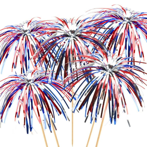 4th of July 250th Anniversary Independence Day Cocktail Picks, 4.7-Inch Firework Bamboo Toothpicks, Red White and Blue Patriotic Party Appetizer Sticks 250th Anniversary D#006 Red & Blue