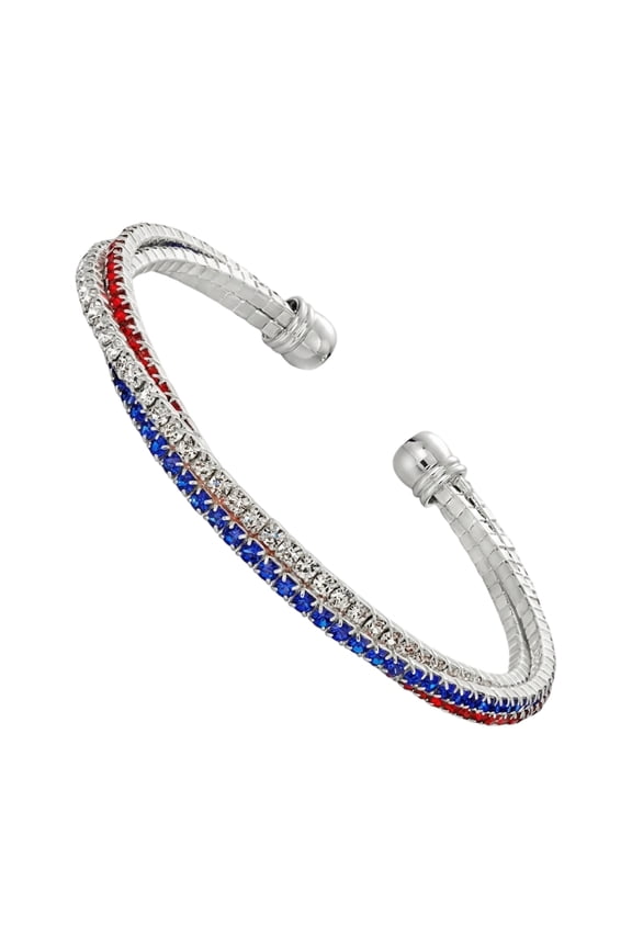 4th of July 250th Anniversary Patriotic Bangle, Independence Day Red White Blue Rhinestone Cuff Bracelet, American Flag Theme Jewelry for Adult Celebration (1776-2026)