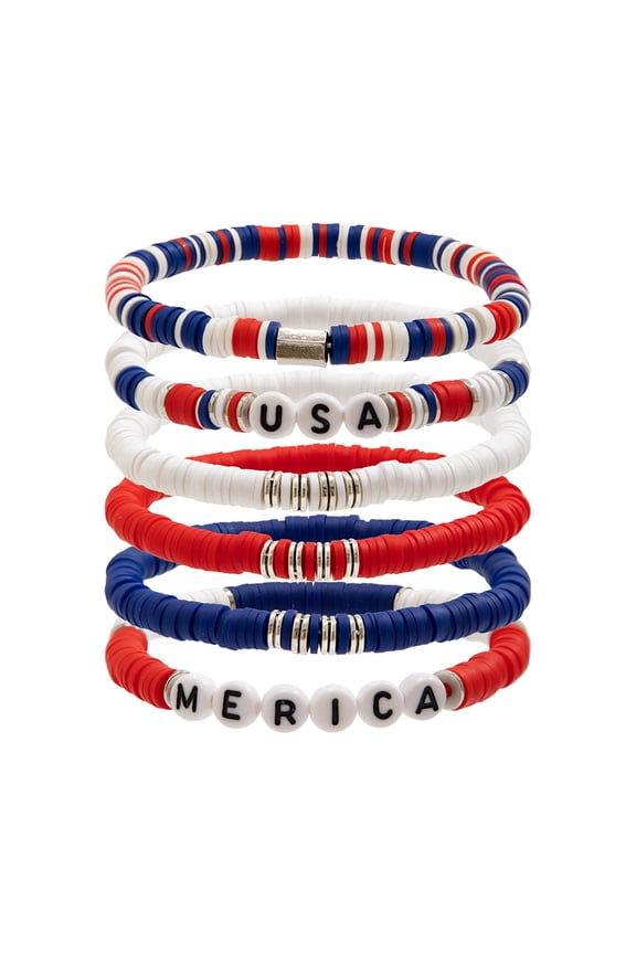 4th of July 250th Anniversary Patriotic Bracelet, Independence Day Red White Blue Multi Layer Beaded Wrap Bracelet, USA Flag Soft Ceramic Jewelry for Adult (1776-2026)
