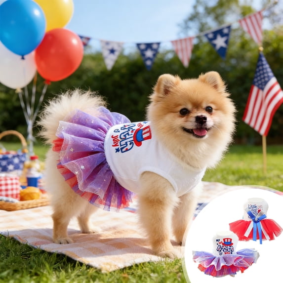 4th of July 250th Anniversary Patriotic Pet Costumes, Ruffled Red White Blue Tulle Skirt for Small Medium Cats Dogs Independence Day Party Outdoor Decor, C-S