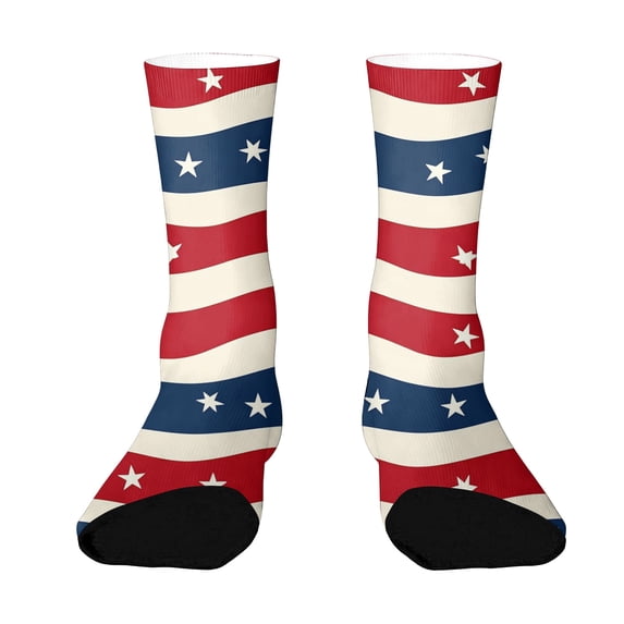 4th of July 250th Anniversary Patriotic Socks for Women, Independence Day USA Flag Theme Crew Socks, Red White Blue Color Blocked Striped Middle Socks for Adult (1 Pair, 1776-2026)