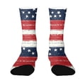 thumbnail image 1 of 4th of July 250th Anniversary Patriotic Socks for Women, Independence Day USA Flag Theme Crew Socks, Red White Blue Color Blocked Striped Middle Socks for Adult (1 Pair, 1776-2026), 1 of 6