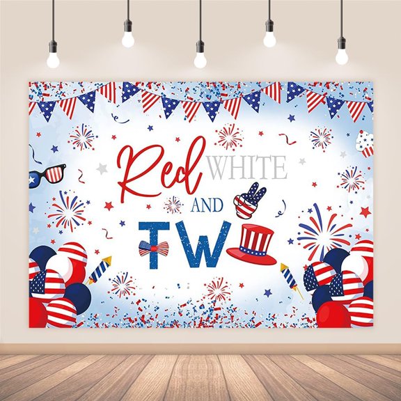 4th of July 2nd Birthday Backdrop Red White and Two Independence Day Background Sparkling Star Stripe Second Birthday Party Decorations Banner Photo Studio Props