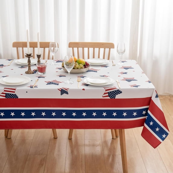 4th of July 60x102 Rectangle Tablecloth American Flag Stars Patriotic Memorial Day Table Cloth - Oblong Polyester Independence Day Table Cover Washable Water&Stain-Resistant for Party Picnic Dinner
