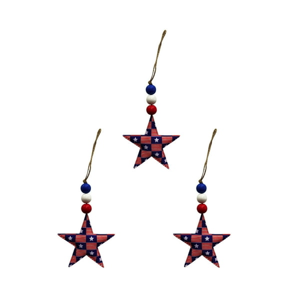 4th of July 7cm Star Hanging Decorations – Double-Sided Painted or Natural Wood Finish, Includes Jute String for Hanging on Trees, Windows, Mantels or as Gift Toppers