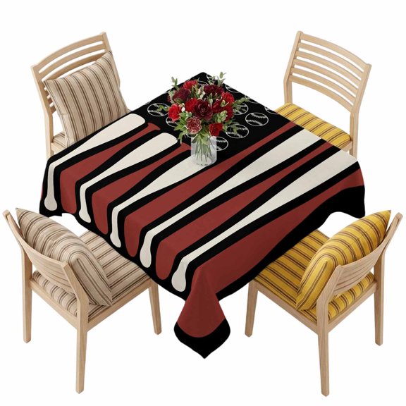 4th of July Abstract Square Tablecloth 54 x 54 Inches Stars and Stripes Baseball Waterproof & Stain Resistance Table Cloth Decorative Fabric Table Cover for Dinning/Party/Buffet/Banquet