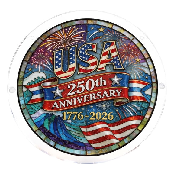 4th of July Acrylic Jigsaw Puzzle Suncatcher Window Hanging, 7.48 Inch Sun Catcher Puzzle Garden Decoration for Women Men Mom Birthday Gift Home Decor