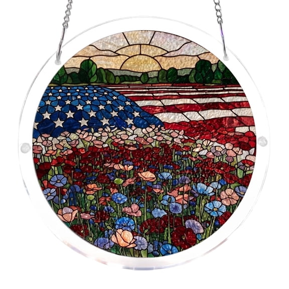 4th of July Acrylic Puzzles Suncatchers for Window Hanging, Sun Catcher Stained Glass Puzzle Kit for Doors Garden, DIY Suncatcher Kits for Women & Men Birthday Home Decor (7.87Inch)