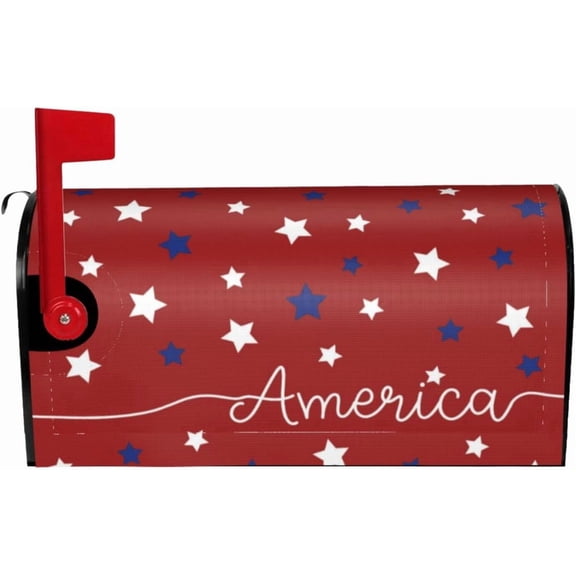 4th of July America Red Blue Stars Mailbox Covers, Independence Day Patriotic Magnetic Outdoor Decorations Mailbox Wraps Post Letter Box Cover for Garden Decor Standard Size 18" X 21"