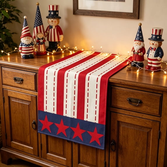 4th of July America Stars Stripes Patriotic Table Runner 13 x 72 Inch, Red White Blue American Independence Memorial Day Kitchen Dining Table Decor, Summer Labor Day USA Home Decoration Party Supply