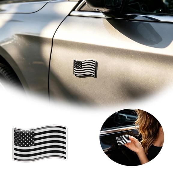 4th of July American Flag 3D Patriotic Emblem Sticker, Waterproof Metal Car Decal for Truck Motorcycle, Independence Day Decor, 3.1"2.0"-Black&Silver