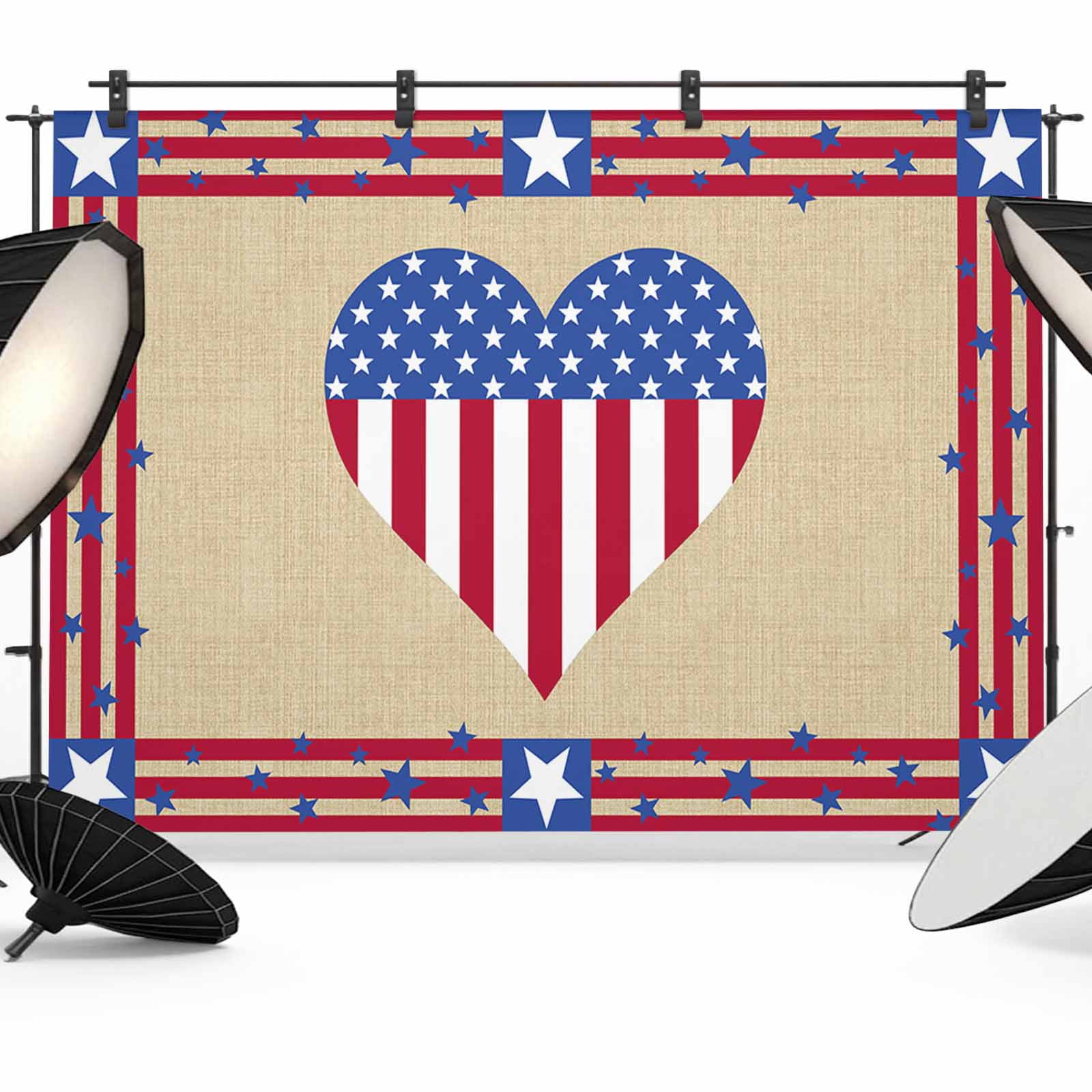 4th of July American Flag Love Heart Backdrop for Photography,Fabric ...