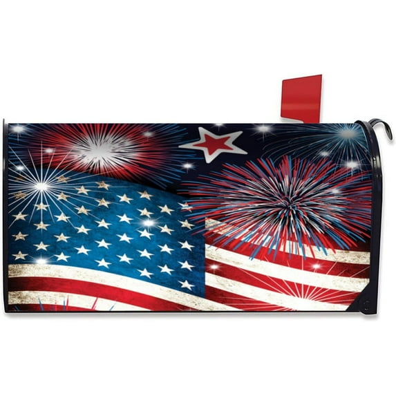 4th of July American Flag Mailbox Covers Magnetic Standard Size 18x21 Inch Patriotic Mailbox Cover Magnetic Mailbox Covers Post Wraps Letter Box Cover for Home Garden Yard Decor