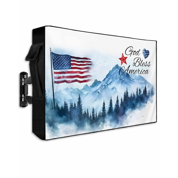 4th of July American Flag Outdoor TV Cover 30 to 32 Inch Weatherproof, Independence Day Forest 600D Oxford TV Covers with Waterproof Zipper, Outside Flat TV Screen Protector Size 30"W x 19"H x 4.5"D